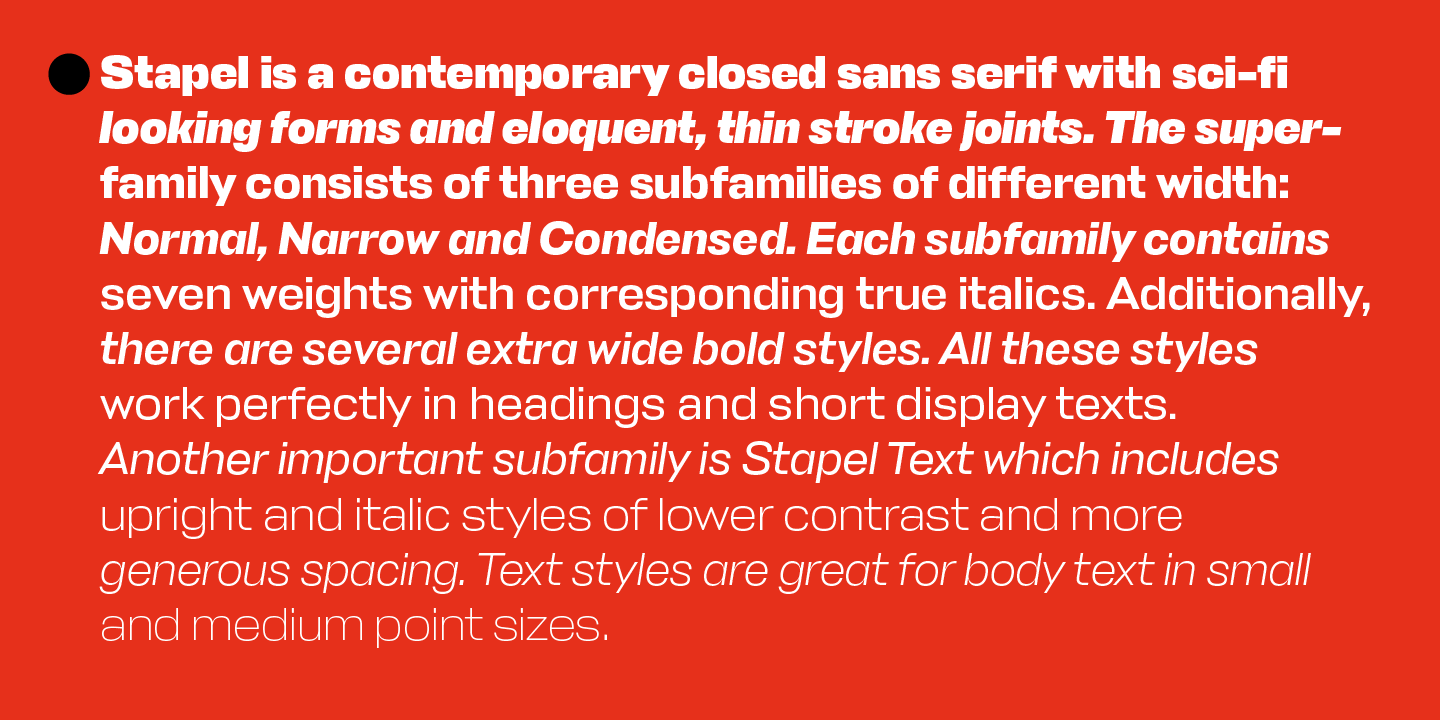 Ejemplo de fuente Stapel Condensed Italic